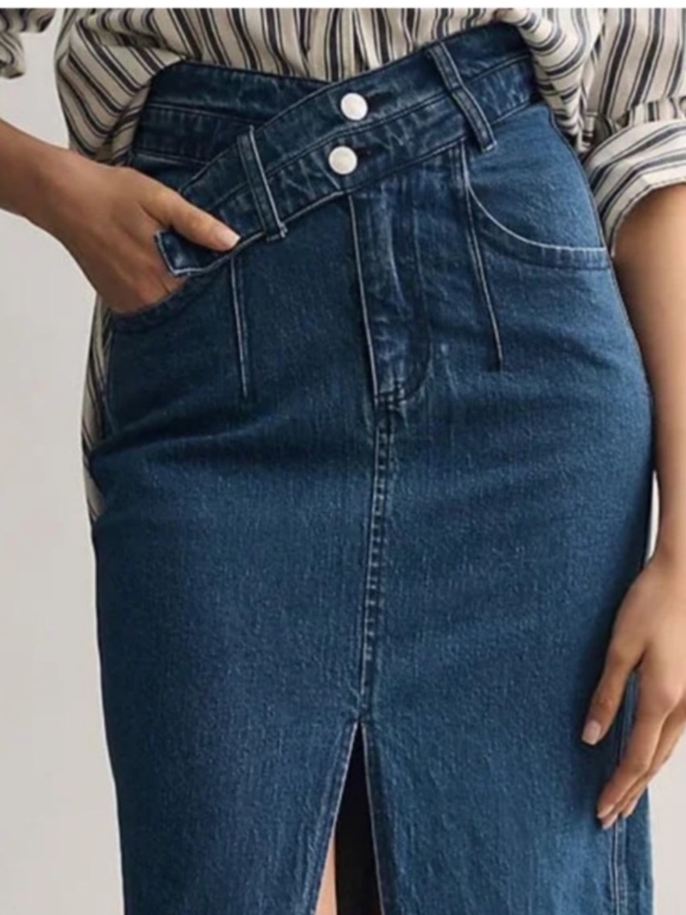 Anthropologie Pilcro Arden Double Waist Midi Jean Skirt Dark Denim NWOT - Picture 12 of 13
